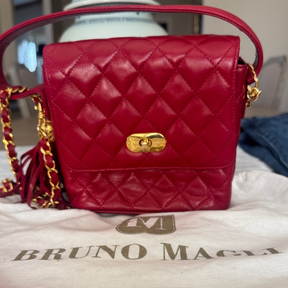 Bruno Magli Leather Cherry Quilted Crossbody Bag Quality Vintage.